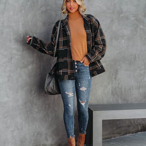 LAST ONE - AUGGIE POCKETED SOFT PLAID SHACKET - Picture 3 of 11